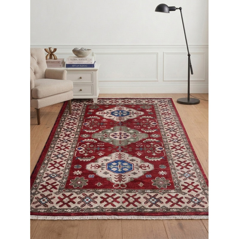 Tapis d'intérieur rectangulaire oriental noué à la main, en soie et laine rouge crème, fait à la main, Rectangle 4pi x 6 pi