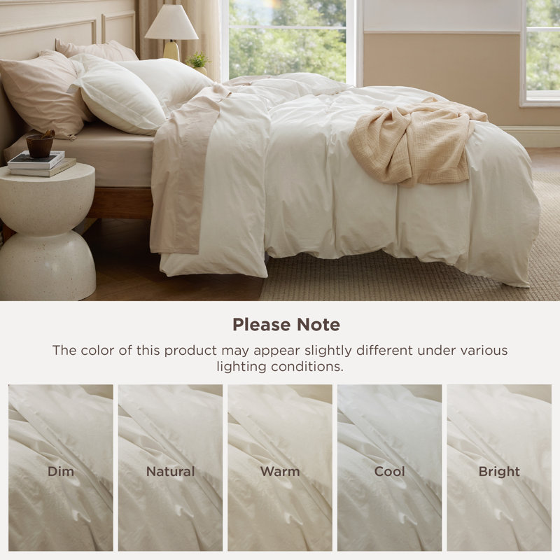 Bedsure 100% Washed Cotton Duvet Cover Full Set -  Minimalist Cotton Beding Set For All Season（set of 3）, Cream Yellow
