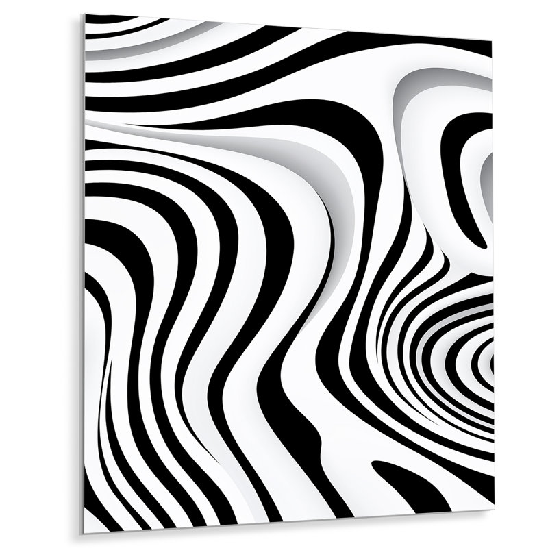 Impression d'empreintes digitales, Labyrinthe monochrome - Vagues, Métal métal, H 44 po x l 34 po