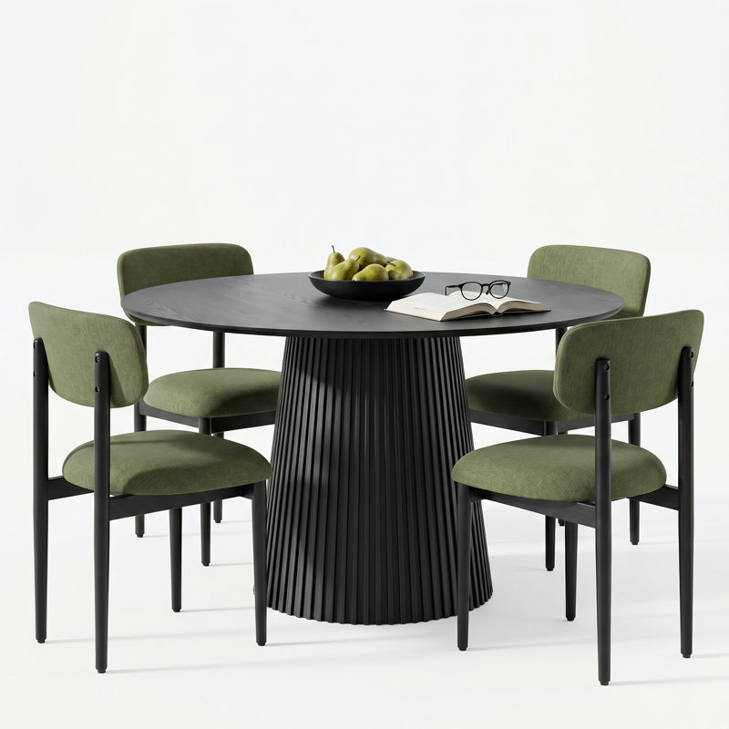 Chynthia 4 - Person Solid Wood Round Dining Table Sets, Black, Green