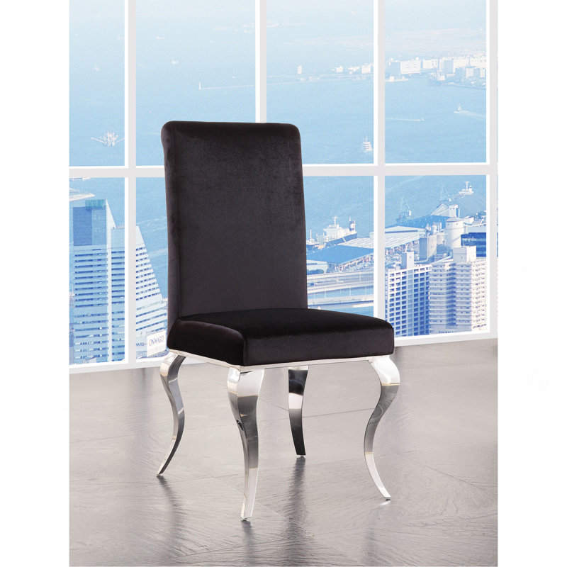 Ensemble de 2 chaises d'appoint en tissu noir et acier inoxydable Fabiola