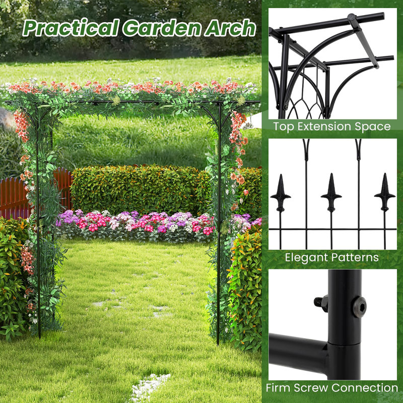 205cm W x 52cm D Metal Arbour, Black