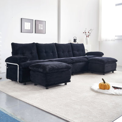 Corduroy Upholstery Material Modular Sofa For Living Room,4Seater With 2 Ottomans