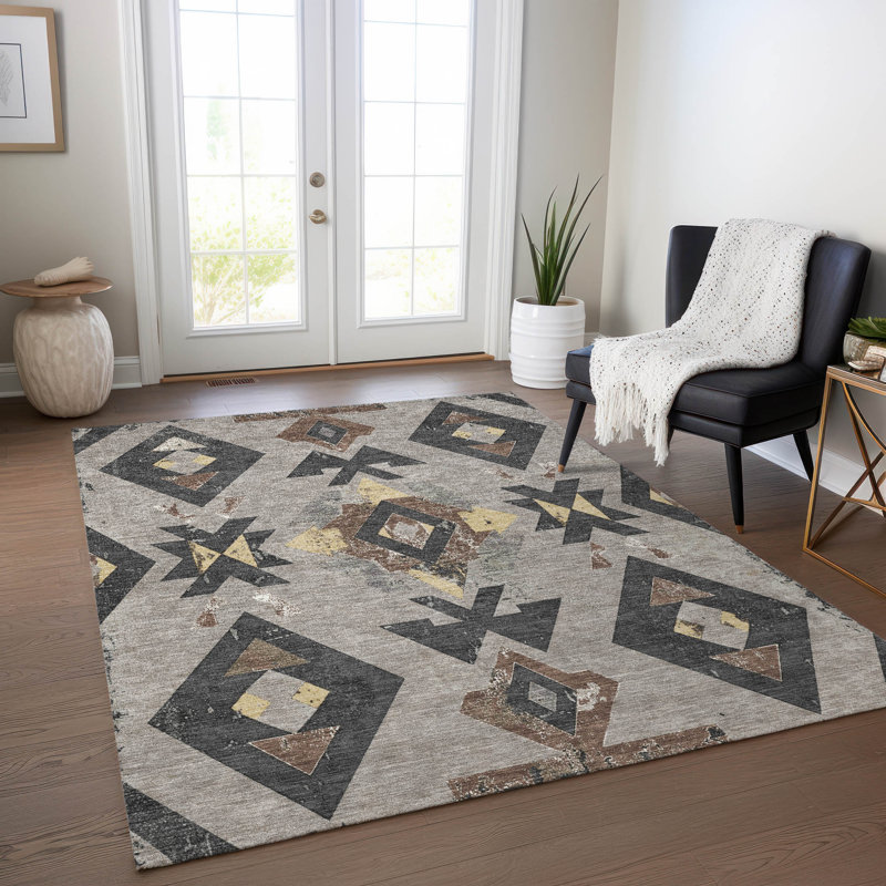 Tapis taupe Xhevrie intérieur / extérieur lavable à la machine, Rectangle 10 pi x 14 pi