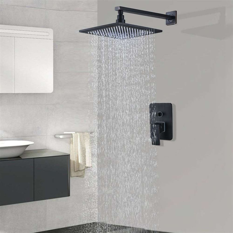 Rivera Matte Black LED Rainfall Shower with Wall Mount and Mixer