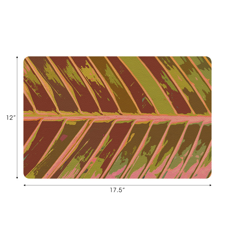 Tropical Leaf Vegan Leather Rectangle Pebble Placemat, Crimson