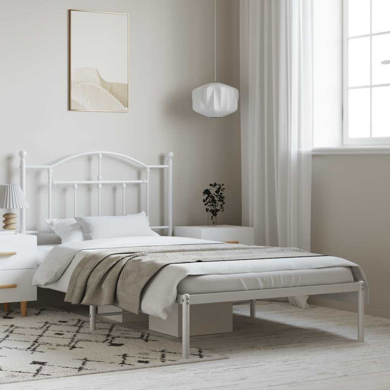 Bralon vidaXL Metal Bed Frame with Headboard & Slats, No Mattress, Easy Assembly, White, Twin XL