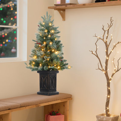 3 Ft Pre-Lit Artificial Christmas Tree with Light Box, Mini Snow Flocked Tabletop Xmas Tree