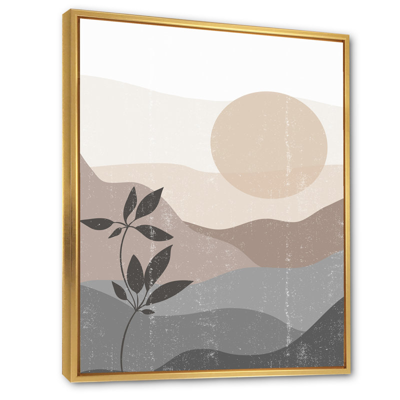 «Minimalist Mountain Landscape at Sunset - Floater Frame», impression sur toile, H 32 po x l 24 po x P 1 po, Encadrement doré