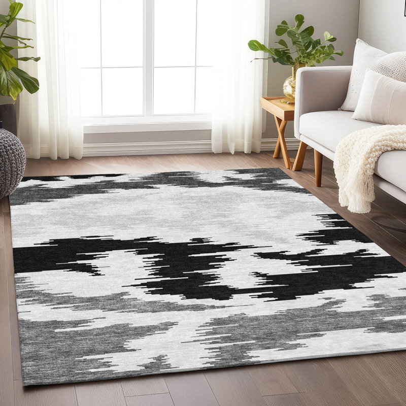 Premium Machine Washable Lisse Black Rug, Rectangle 8' x 10'