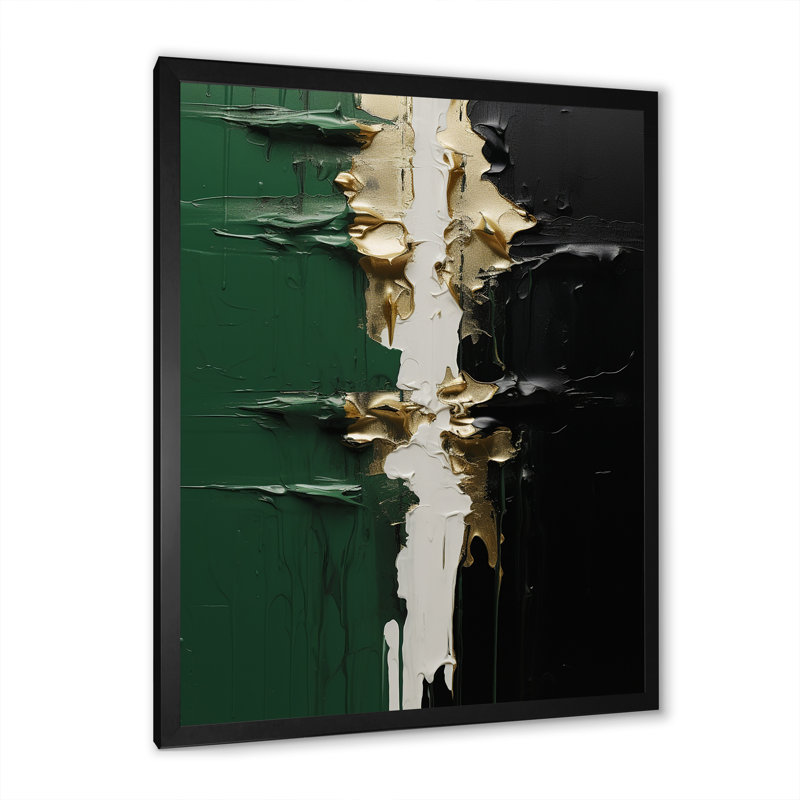 Encre dorée et encre noire II - peinture abstraite, art mural, Cadre photo noir, H 20 po x l 12 po x P 1 po