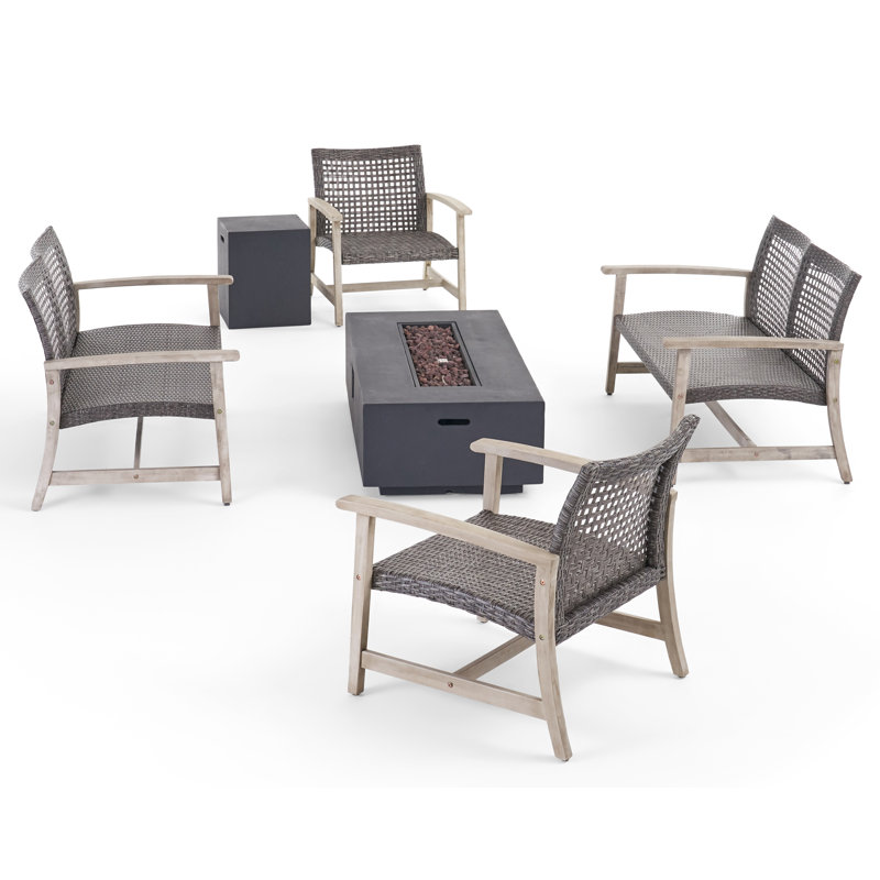 Cascante 6-Person Outdoor Conversation Set, Light Gray/Mixed Black