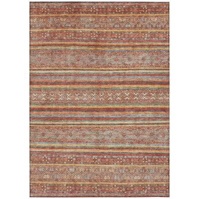 5' X 8' Rust Gold And Silver Southwestern Washable Indoor Outdoor Area Rug