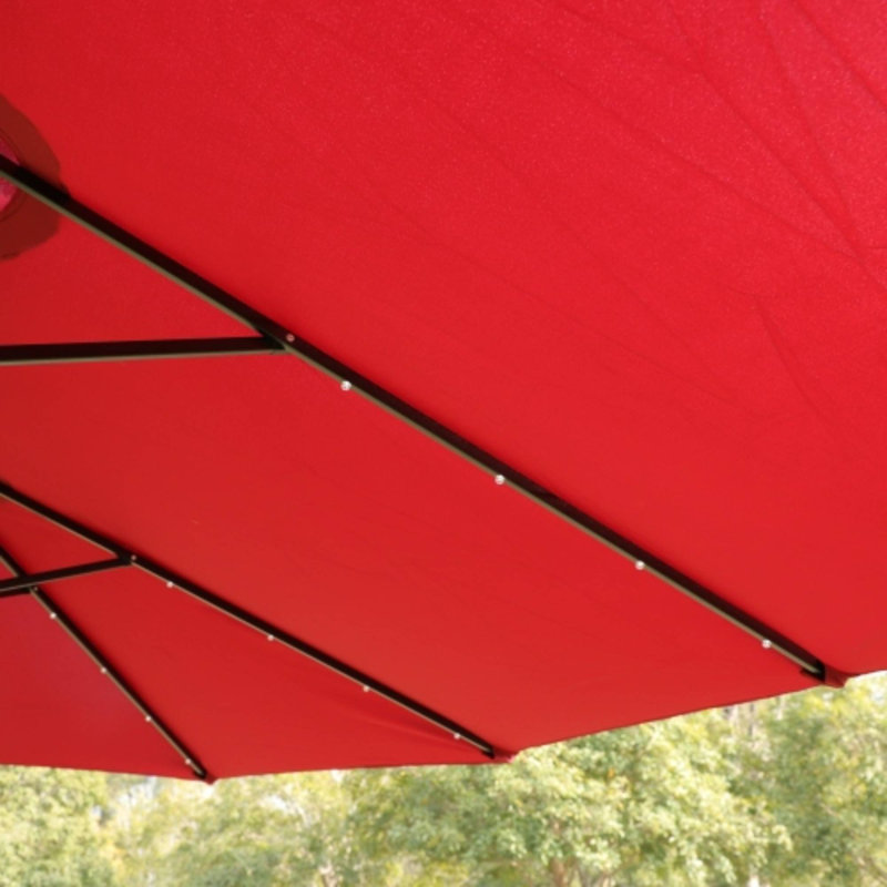 Parasol de patio extérieur rectangulaire double 15X9ft avec lumière et base, Rouge