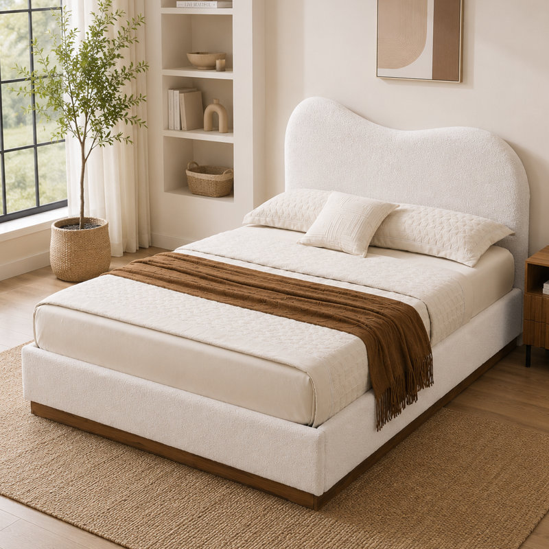 Lit plateforme tapissier Willma, Queen