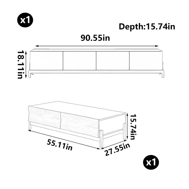 Large capacity TV cabinet coffee table