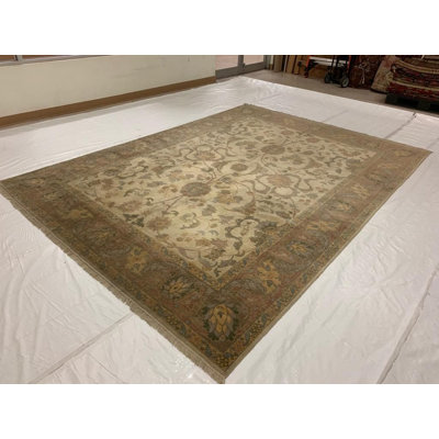 One-of-a-Kind Rectangle 8'2" X 11'2" New Age Wool Area Rug in Beige/Light Green