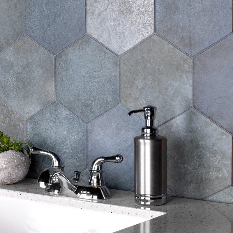 Heritage Hex 7" x 8" Porcelain Stone Look Wall & Floor Tile, Indigo