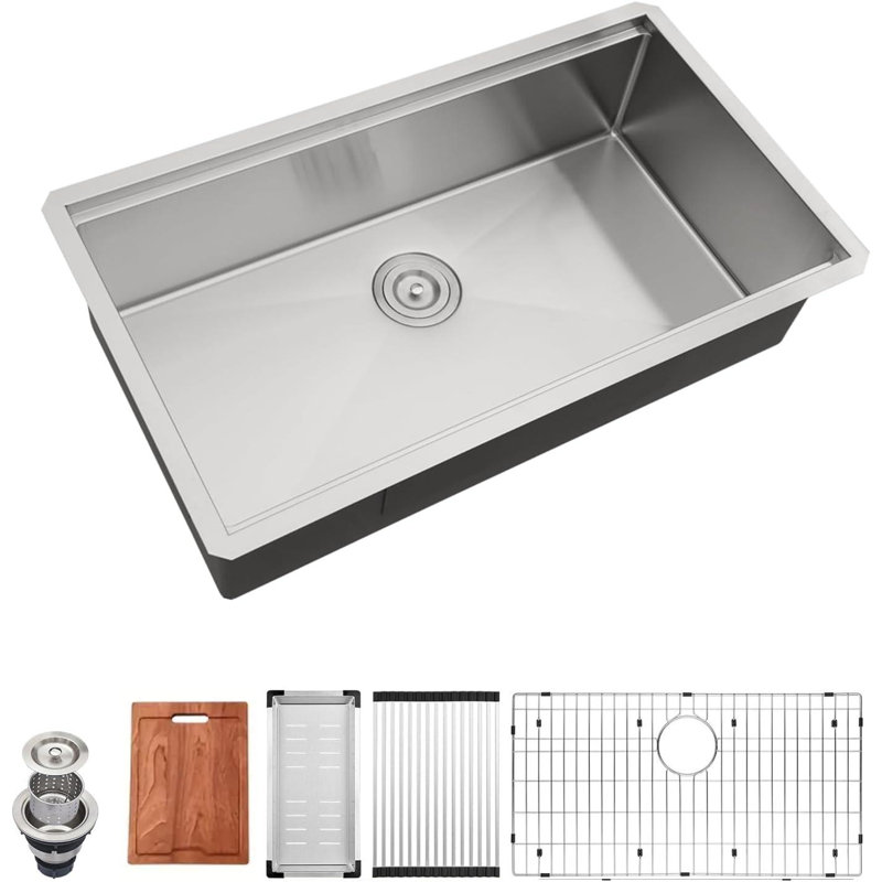 30X19 Inch Handmade 304 Stainless Steel Single Bowl Undermount Kitchen Sink Durable 18 Gauge Stainless Steel Construction