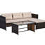 Sofa d'extérieur 3 pièces - Terrasse avec méridienne et coussins moelleux, table en verre facile à nettoyer, protection, beige, verre trempé confortable, usage par tous les temps.