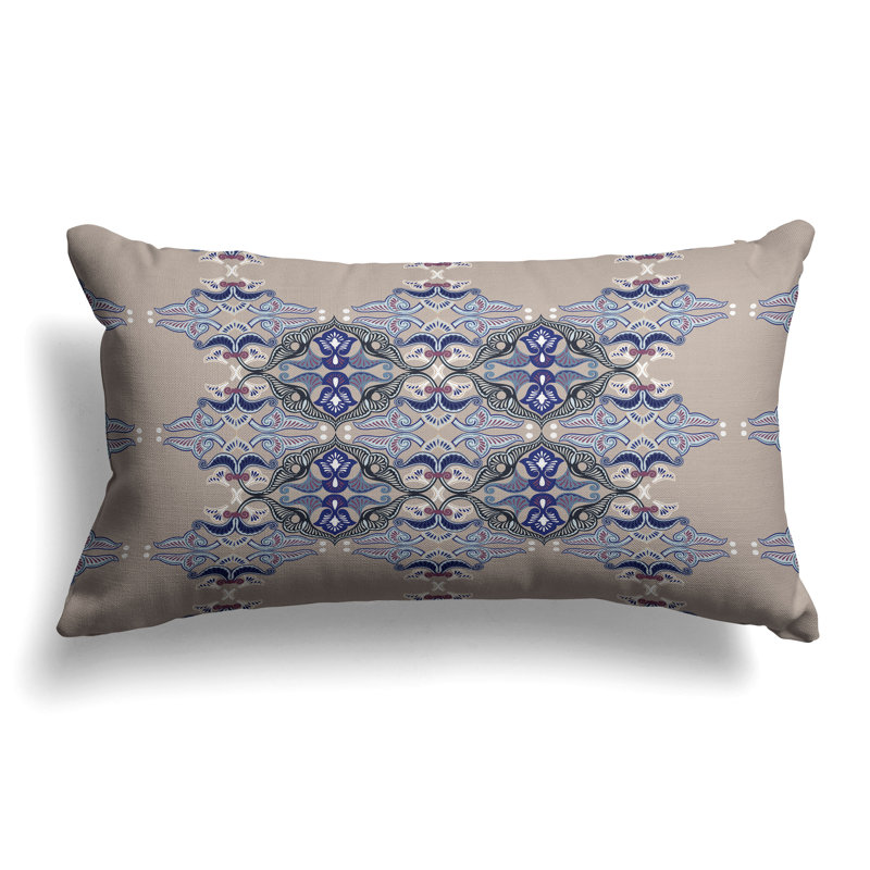 Floral Elegance  Rectangular Throw Pillow, Blue/Silver