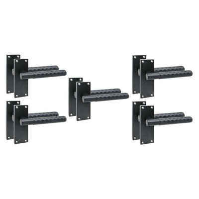 Golden Grace 5 Pairs Victorian Knurled Diamond Cut T-Bar Interior Door Handle on Backplate Matt Black - 120mm x 40mm