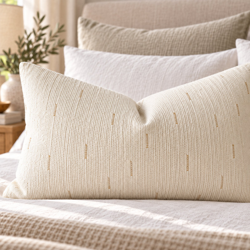 Thai Chiang Mai Textured Cotton Pillow Cover, Handwoven Nubby Weave, Rectangle 12"H x 22"W