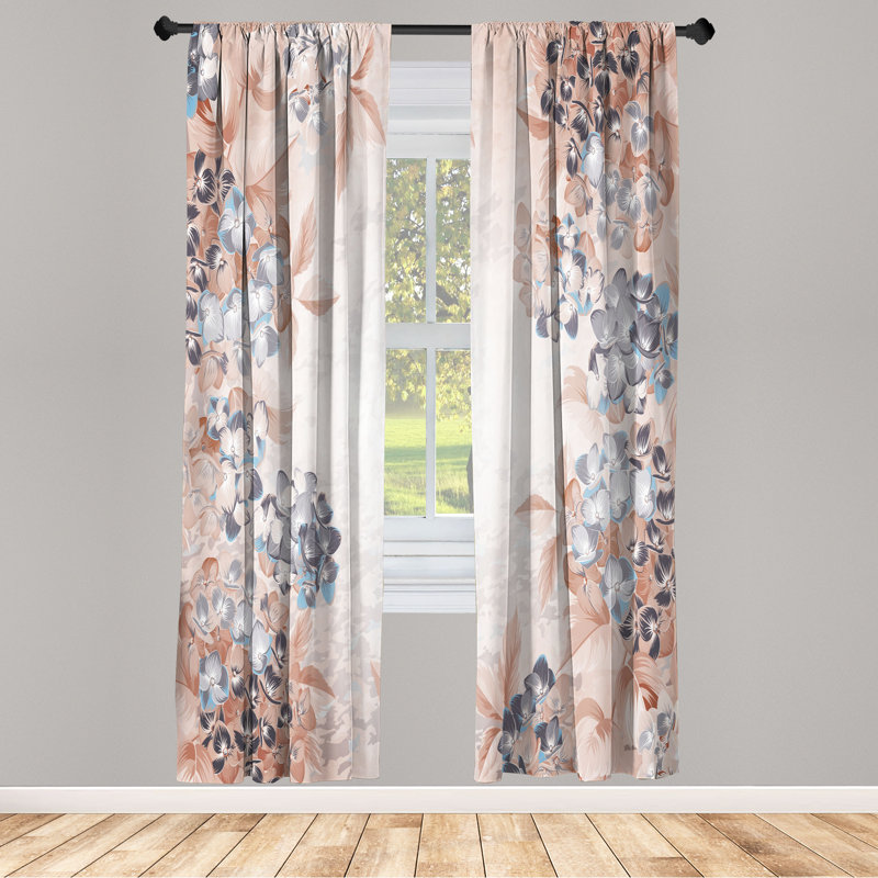 Ebern Designs Floral Curtains, Blooming Heydrangea Spring, Pale Salmon, 28" W x 95" L