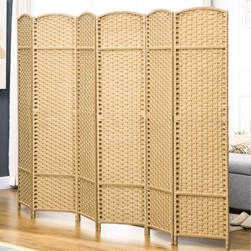 6 sangles pliantes d'intimité à 6 panneaux, cloison de 5,6 pi de hauteur. Paravent en bois naturel tissé à la main pour la chambre à coucher et le bureau personnel