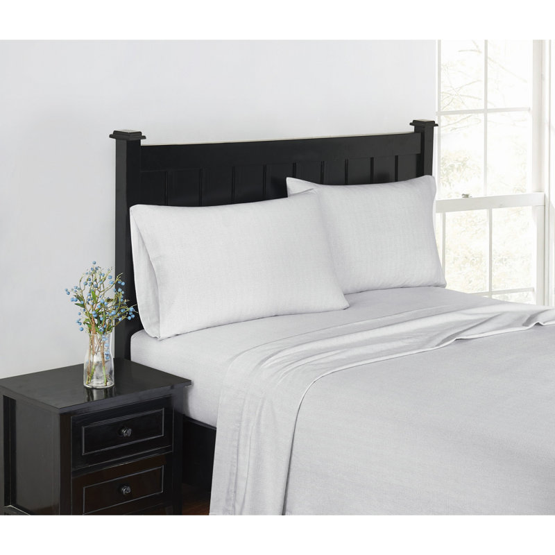 London Fog Herringbone Flannel Sheets, King Sheet Set + Fitted Sheet + 2 Pillowcases