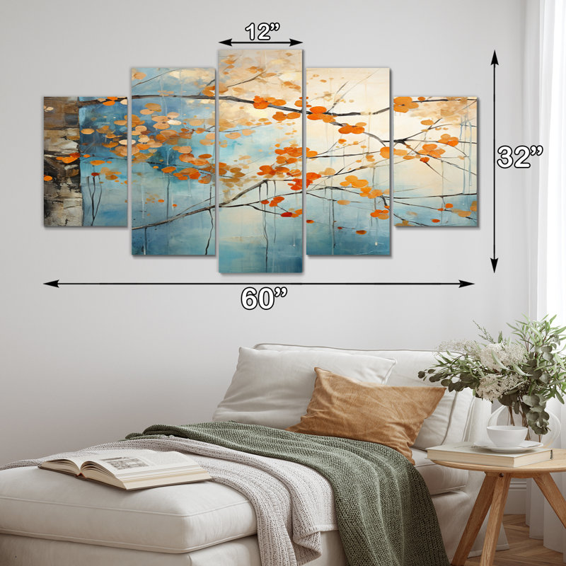 Poyen - Art mural sur toile floral - 5 panneaux