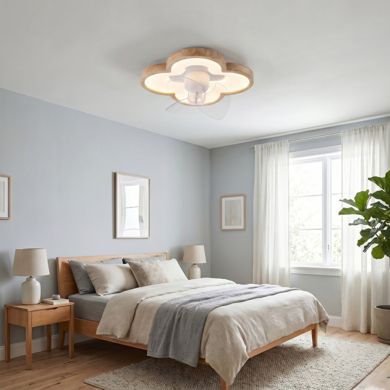 20 po Ventilateur de plafond encastré à grain de bois avec télécommande, 52 W à intensité variable, moteur réversible à 3 vitesses, 3 000 K / 4 000 K / 5 000 K CCT