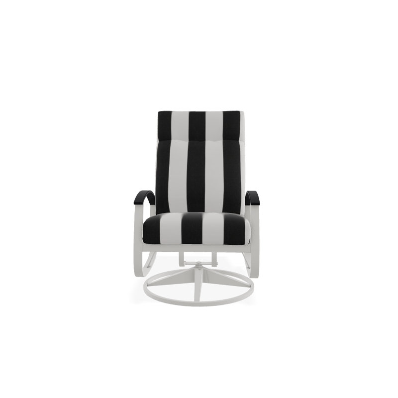 Chaise de patio pivotante avec coussins Askar, Cabana classique à rayures noires Sunbrella®, Noir P70, Neige texturée