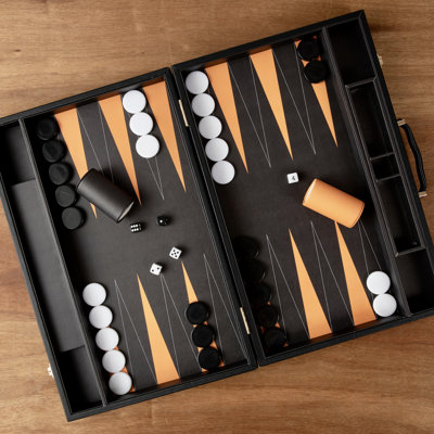 Ensemble de backgammon en cuir noir de qualité supérieure - jeu de luxe