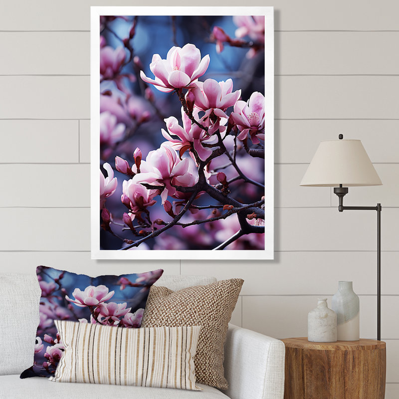 Magnolias mauves mystiques, impression sur toile, Cadre photo blanc, H 32 po x l 24 po x P 1 po