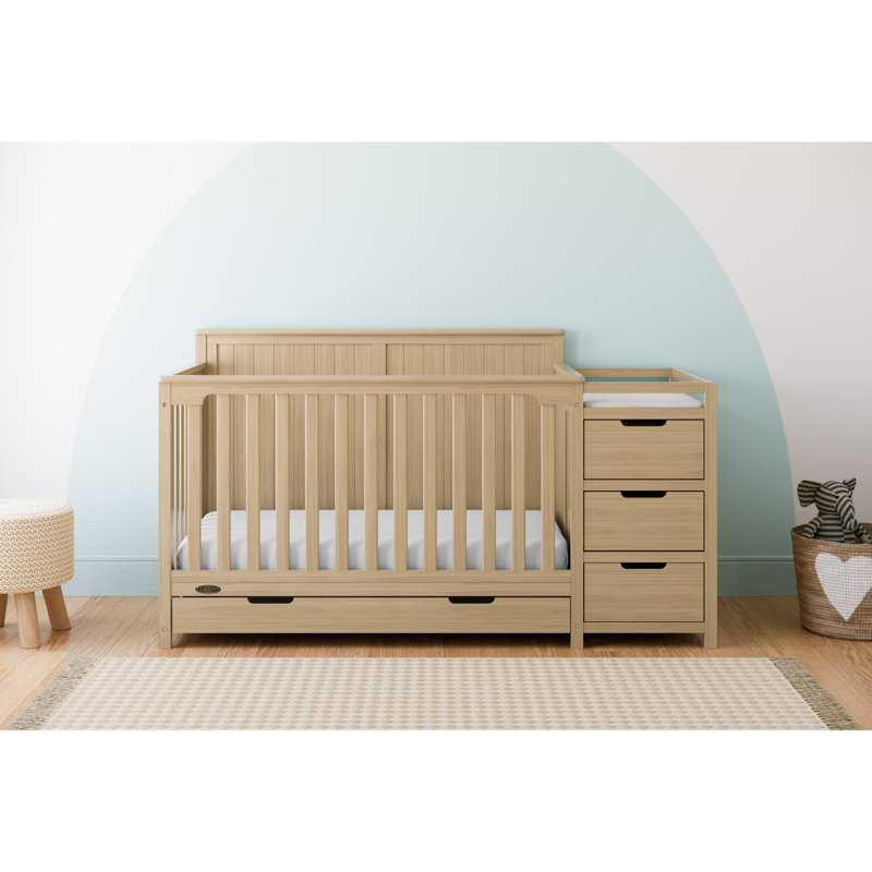 Lit de bébé convertible et table à langer avec rangement Hadley 5-en-1, Bois flotté, Lit à barreaux