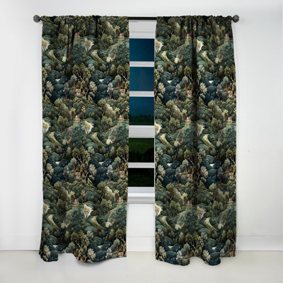 Forest Woods Moody Patterns I - Floral Curtain - Velvet Blackout Floral Curtain - 1 Panels