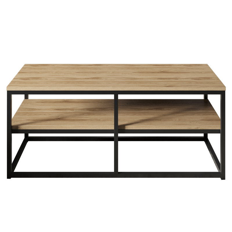 Deamontae 110cm W Coffee Table, Black, Natural Wood