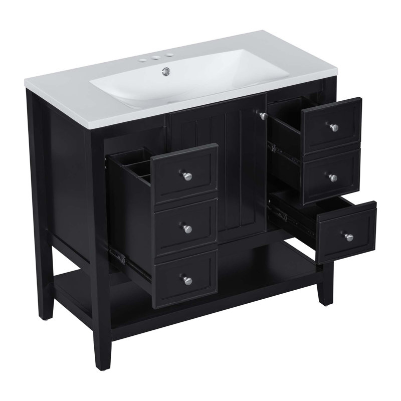 Ensemble de meuble-lavabo 36 po avec lavabo, 1 armoire et 3 tiroirs, Noir