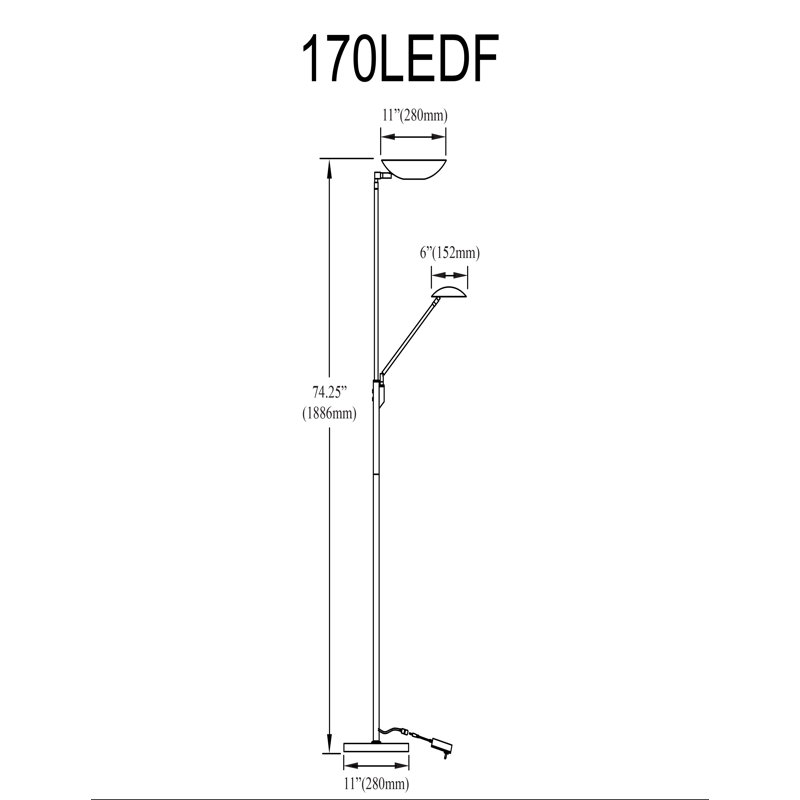 Denson 72'' Torchiere Floor Lamp, Satin Chrome
