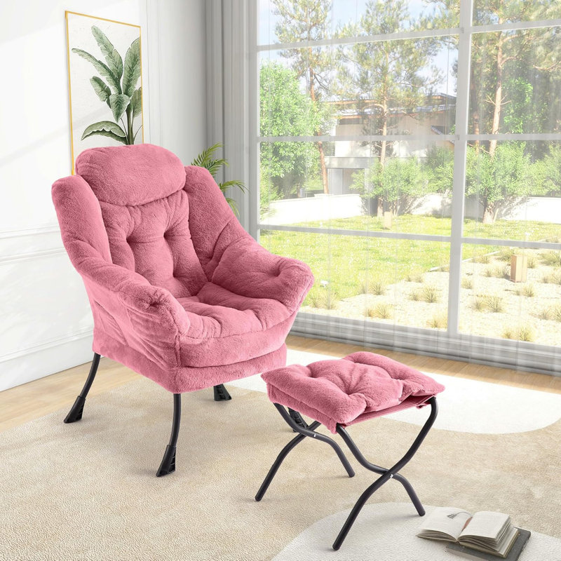 Fauteuil avec repose-pieds Lazy, Rose