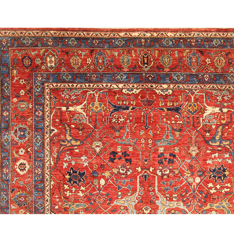 Hand Knotted Wool Oriental Area Rug in Red/Light Blue/Beige/Orange