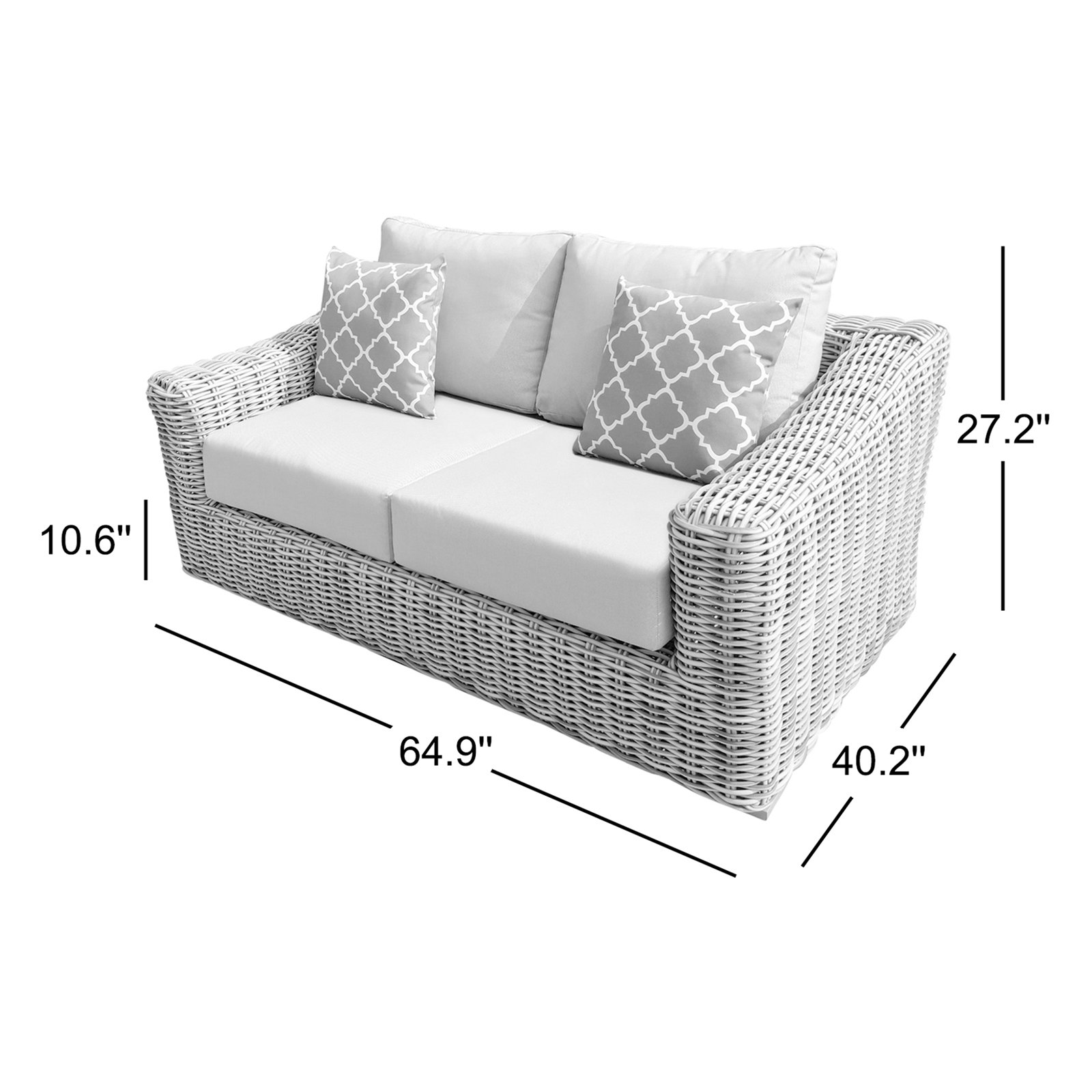 64.9'' Wide Wicker Loveseat with Cushions, Light Gray