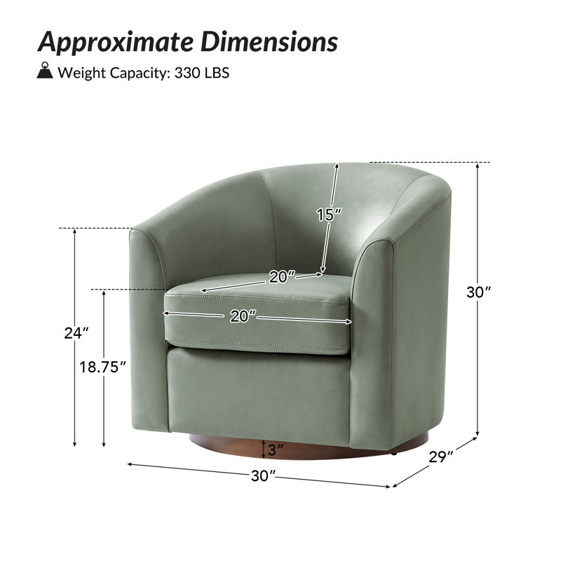 Amiir 30.5'' Wide Genuine Leather Swivel Barrel Chair with Solid Wood Base, Sage
