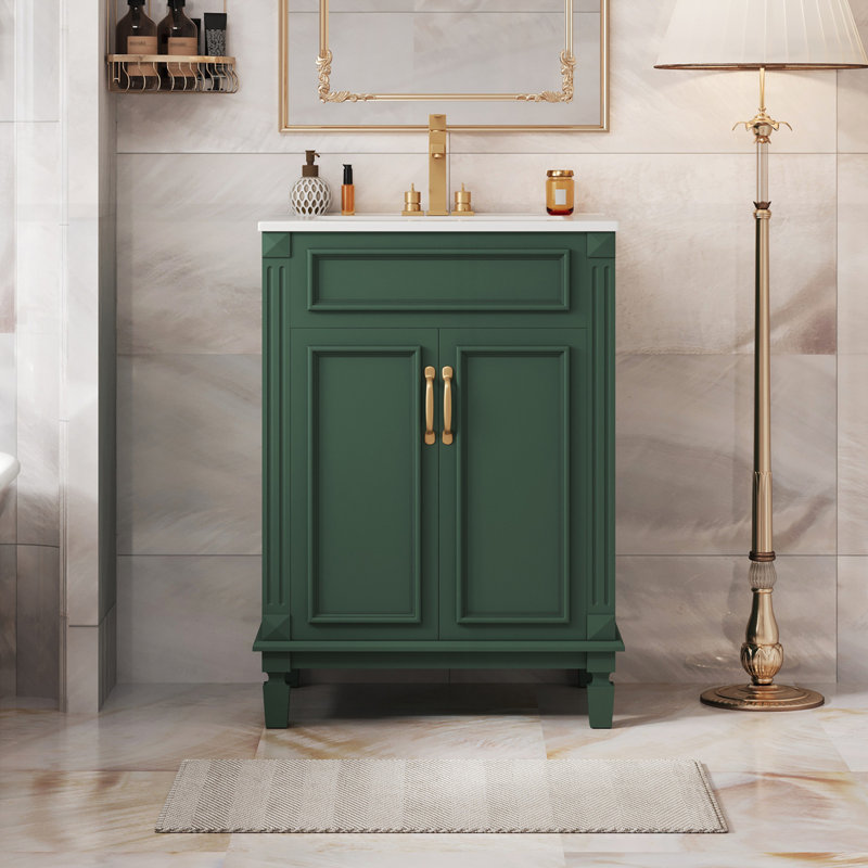 Meuble-lavabo 24 po avec lavabo supérieur, Vert / or 
