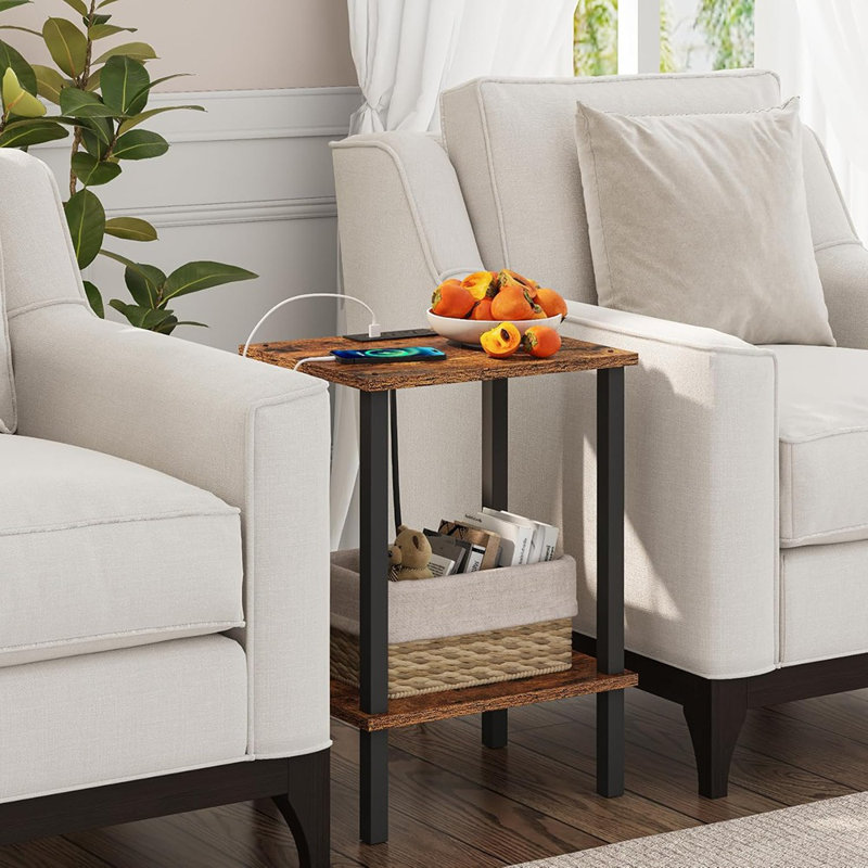 Table de bout avec station de charge, table d'appoint avec ports et prises USB, table de chevet, tablette de rangement à 2 niveaux, table de canapé pour petit espace TB01BB040