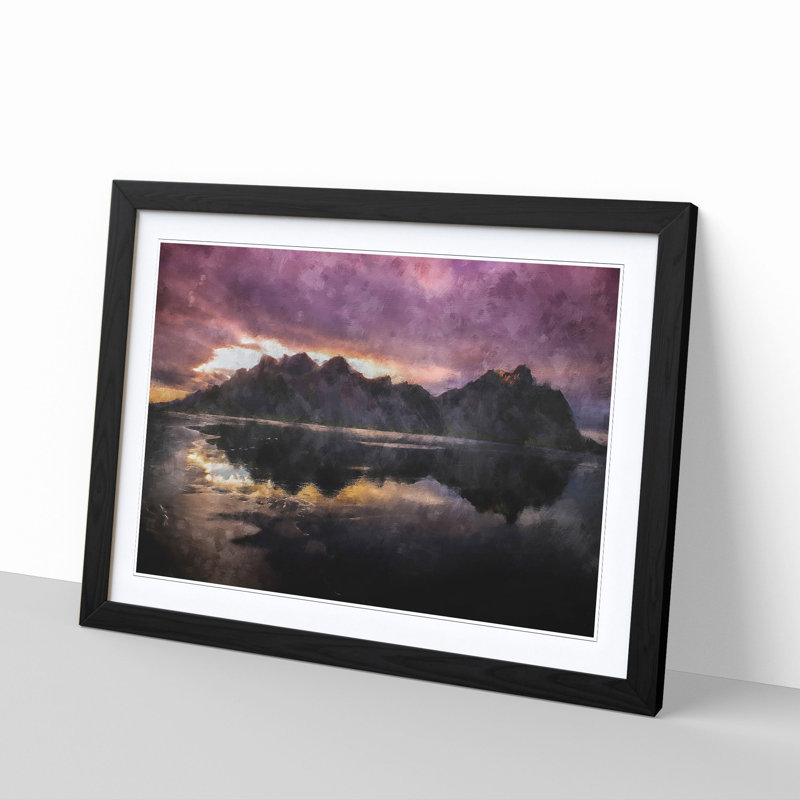 Black Sand Beach Iceland Painting - Single Picture Frame Print on MDF, 33cm H x 45cm W x 2cm D, Black