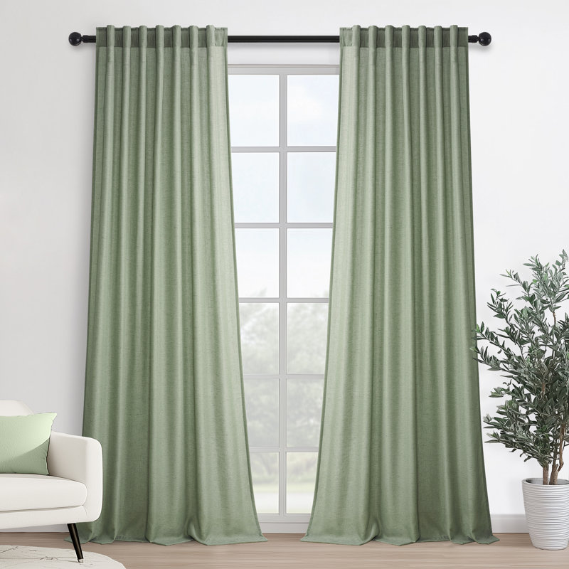 Dennan Light-Filtering Curtain with Back Tab Hooks, 52" W x 96" L, Sage Green