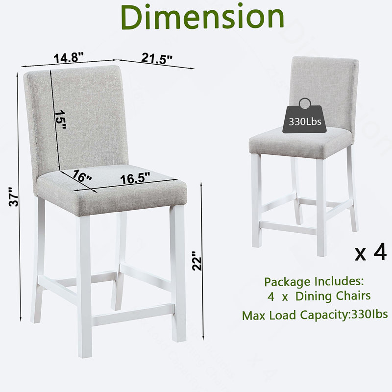 Ensemble de 4 chaises à hauteur de comptoir avec siège en lin rembourré et dossier haut ergonomique pour la cuisine ou la salle à manger