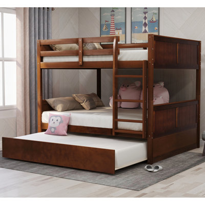 Full Over Bunk Bed With Twin Size Trundle In Walnut - Ideal For Families Natural Tone